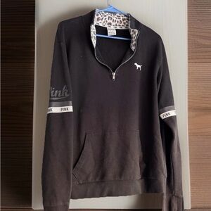 Victoria's Secret Pink French Terry 1/2 Zip Varsity Logo Sweatshirt Gray Size Sm